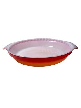 Vintage FIRE KING Red Atomic Orange Ombre 10” Pie Plate by Anchor Hocking